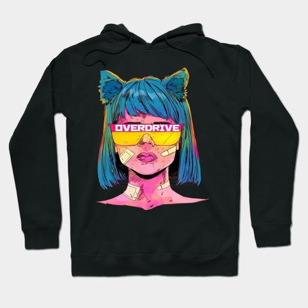 Overdrive vintage girl - Digital drawing - Color Hoodie by euror-design